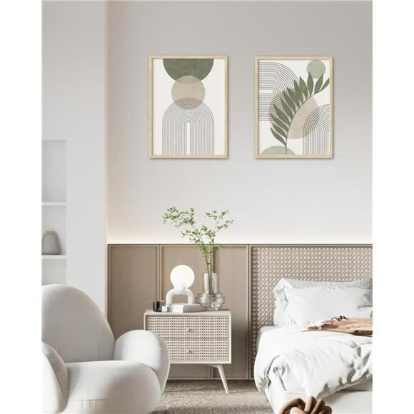 Sage green botanical wall art framed canvas print minimalist abstract home decor - Picture 2 of 7